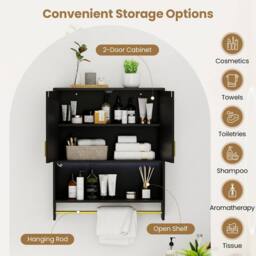 Costway Wall Mounted Bathroom Cabinet Over the Toilet Storage Cabinet w/Lights in Black - thumbnail 6