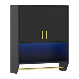 Costway Wall Mounted Bathroom Cabinet Over the Toilet Storage Cabinet w/Lights in Black - thumbnail 3