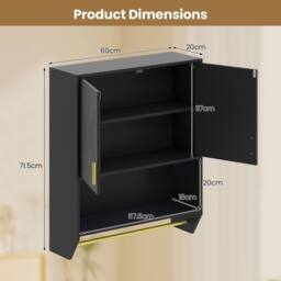 Costway Wall Mounted Bathroom Cabinet Over the Toilet Storage Cabinet w/Lights in Black - thumbnail 2