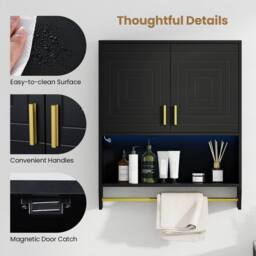 Costway Wall Mounted Bathroom Cabinet Over the Toilet Storage Cabinet w/Lights in Black - thumbnail 9
