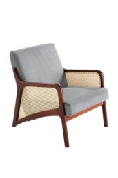 Living and Home Corduroy Armchair with Rattan Armrest in Grey - thumbnail 5
