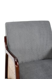 Living and Home Corduroy Armchair with Rattan Armrest in Grey - thumbnail 6