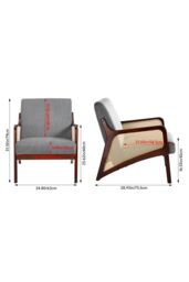 Living and Home Corduroy Armchair with Rattan Armrest in Grey - thumbnail 4