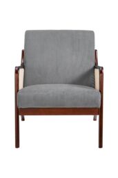Living and Home Corduroy Armchair with Rattan Armrest in Grey - thumbnail 3