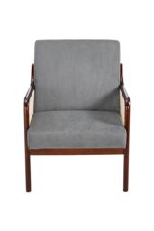 Living and Home Corduroy Armchair with Rattan Armrest in Grey - thumbnail 2