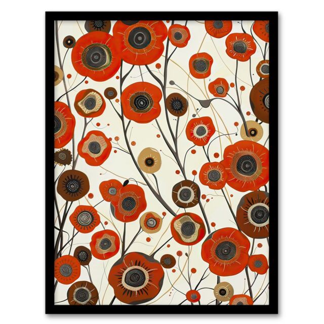 "Artery8 Red Poppy Wildflowers Artwork Abstract Floral Framed Art Print - Size: W12"" x H16""" - image 1