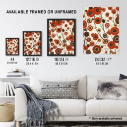 "Artery8 Red Poppy Wildflowers Artwork Abstract Floral Framed Art Print - Size: W12"" x H16""" - thumbnail 3