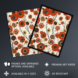 "Artery8 Red Poppy Wildflowers Artwork Abstract Floral Framed Art Print - Size: W12"" x H16""" - thumbnail 2