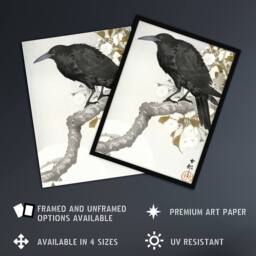 "Artery8 A Crow & The Full Moon Vintage Japan Wall Art Print Ohara Koson in Grey - Size: W12"" x H16""" - thumbnail 2