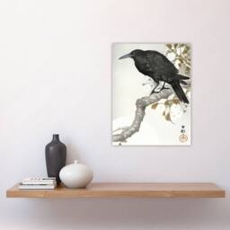 "Artery8 A Crow & The Full Moon Vintage Japan Wall Art Print Ohara Koson in Grey - Size: W12"" x H16""" - thumbnail 4