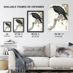 "Artery8 A Crow & The Full Moon Vintage Japan Wall Art Print Ohara Koson in Grey - Size: W12"" x H16""" - thumbnail 3