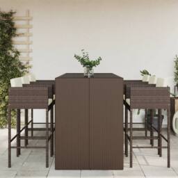 Berkfield Home 7 Piece Garden Bar Set with Cushions Brown Poly Rattan - thumbnail 2