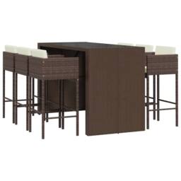 Berkfield Home 7 Piece Garden Bar Set with Cushions Brown Poly Rattan
