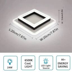 KORVIXA 24W LED Ceiling Light Square Acrylic Ceiling Lamp Cloakroom Bathroom in White - thumbnail 2