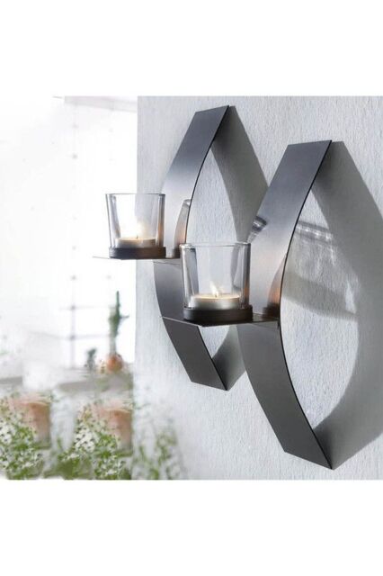 Living and Home 2Pcs Wall-Mounted Candle Holders with Glass Cups Arched Sconce Style in Black - image 1