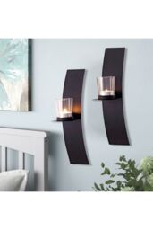 Living and Home 2Pcs Wall-Mounted Candle Holders with Glass Cups Arched Sconce Style in Black - thumbnail 2