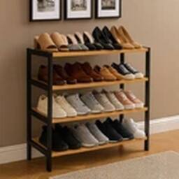 Havendro 4-Tier Natural/black Wooden Shoe Rack Organiser Shelf for Hallway - thumbnail 3