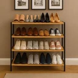Havendro 4-Tier Natural/black Wooden Shoe Rack Organiser Shelf for Hallway - thumbnail 1