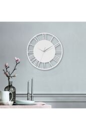 Living and Home 30cm Dia Wooden Round Hollow Roman Numeral Wall Clock with Metal Hands in White - thumbnail 3