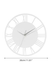 Living and Home 30cm Dia Wooden Round Hollow Roman Numeral Wall Clock with Metal Hands in White - thumbnail 5