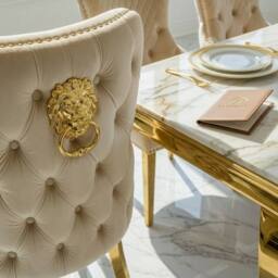 HOME LUXE INTERIOR Sofia 1.2m Cream & Gold Marble Table & 4 Victoria Mink Lion Chairs - thumbnail 5