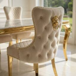 HOME LUXE INTERIOR Sofia 1.2m Cream & Gold Marble Table & 4 Victoria Mink Lion Chairs - thumbnail 8