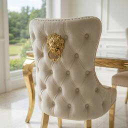 HOME LUXE INTERIOR Sofia 1.2m Cream & Gold Marble Table & 4 Victoria Mink Lion Chairs - thumbnail 7