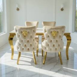HOME LUXE INTERIOR Sofia 1.2m Cream & Gold Marble Table & 4 Victoria Mink Lion Chairs - thumbnail 2