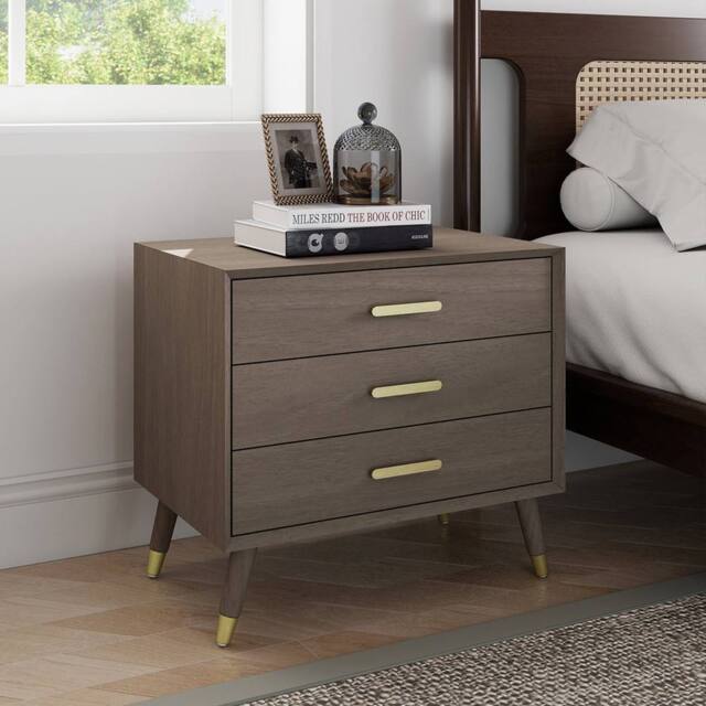 Melody Maison Large 3 Drawer Bedside Table - Oslo Dark Wood Range in Brown - image 1