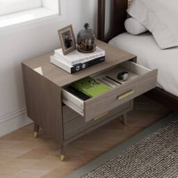 Melody Maison Large 3 Drawer Bedside Table - Oslo Dark Wood Range in Brown - thumbnail 2