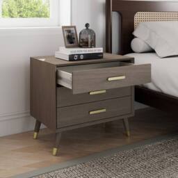 Melody Maison Large 3 Drawer Bedside Table - Oslo Dark Wood Range in Brown - thumbnail 4