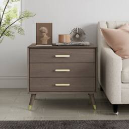 Melody Maison Large 3 Drawer Bedside Table - Oslo Dark Wood Range in Brown - thumbnail 6