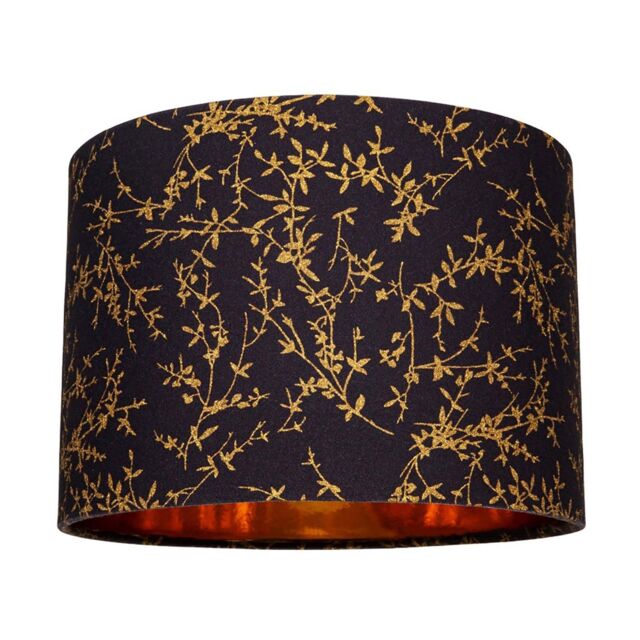 Happy Homewares Modern Soft Cotton Fabric Lamp Shade with Shiny Foil Floral Decoration in Black - Size: 12 inches - image 1