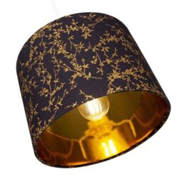 Happy Homewares Modern Soft Cotton Fabric Lamp Shade with Shiny Foil Floral Decoration in Black - Size: 12 inches - thumbnail 3