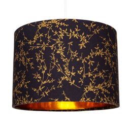 Happy Homewares Modern Soft Cotton Fabric Lamp Shade with Shiny Foil Floral Decoration in Black - Size: 12 inches - thumbnail 2