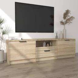 Berkfield Home TV Cabinet Sonoma Oak 140x35x40 cm Engineered Wood in Brown - Size: 140 x 35 x 40 cm - thumbnail 3