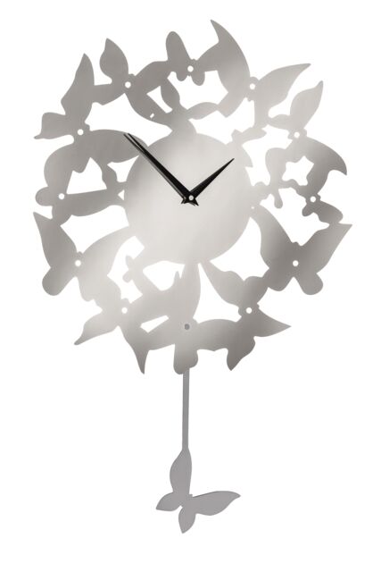 Orsina Butterflies Stainless Steel Wall Clock, Traditional Clock With Contrasting Hands, Silver Decorative Clock - image 1