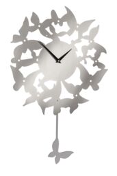 Orsina Butterflies Stainless Steel Wall Clock, Traditional Clock With Contrasting Hands, Silver Decorative Clock