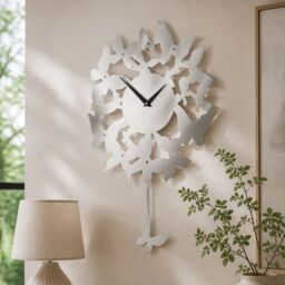 Orsina Butterflies Stainless Steel Wall Clock, Traditional Clock With Contrasting Hands, Silver Decorative Clock - thumbnail 3