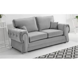 Furniture 786 Chingford Plush Velvet Full Back 3 Seater Sofa in Silver - thumbnail 1