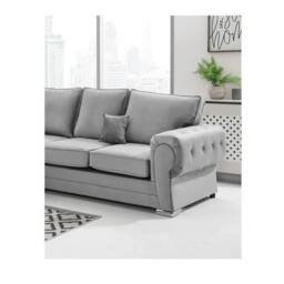 Furniture 786 Chingford Plush Velvet Full Back 3 Seater Sofa in Silver - thumbnail 2