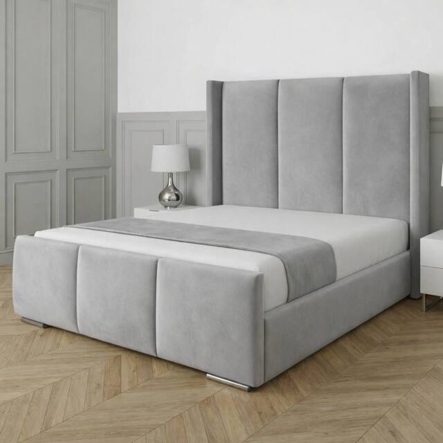 UK Bed Furniture Miami Wingback Ottoman Gas Lift Upholstered Bed With 48 Inch Headboard in Silver - Size: Super King - image 1