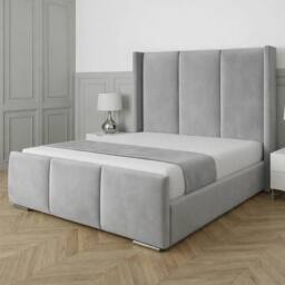 UK Bed Furniture Miami Wingback Ottoman Gas Lift Upholstered Bed With 48 Inch Headboard in Silver - Size: Super King