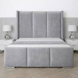 UK Bed Furniture Miami Wingback Ottoman Gas Lift Upholstered Bed With 48 Inch Headboard in Silver - Size: Super King - thumbnail 2