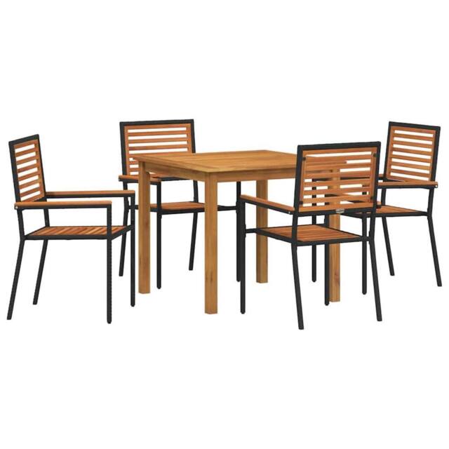 Berkfield Home 5 Piece Garden Dining Set Black Poly Rattan Acacia - image 1