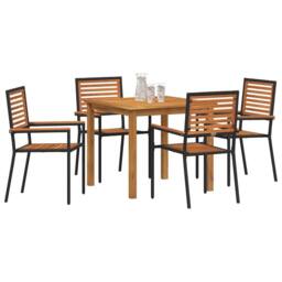 Berkfield Home 5 Piece Garden Dining Set Black Poly Rattan Acacia - thumbnail 3