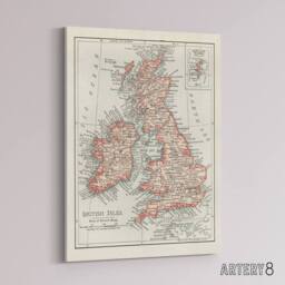 "Artery8 1900 British Isles Map Rand Mcnally Vintage Canvas Wall Art in White - Size: W18"" x H24""" - thumbnail 2