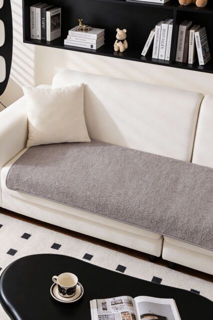 Living and Home Non-Slip Faux Plush Sherpa-Style Sofa Cover in Grey - Size: Extra Large - image 1