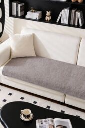Living and Home Non-Slip Faux Plush Sherpa-Style Sofa Cover in Grey - Size: Extra Large - thumbnail 1
