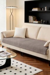 Living and Home Non-Slip Faux Plush Sherpa-Style Sofa Cover in Grey - Size: Extra Large - thumbnail 3